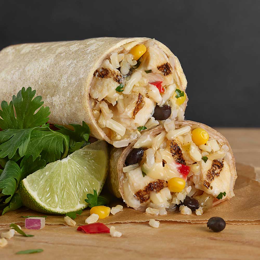 Organic Chicken Cilantro & Lime Burrito Cut Open